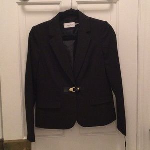 Calvin Klein Black Blazer with Gold and Leather closure.